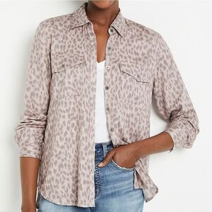 MAURICE'S Women's tan/brown leopard print button down shirt, Size S